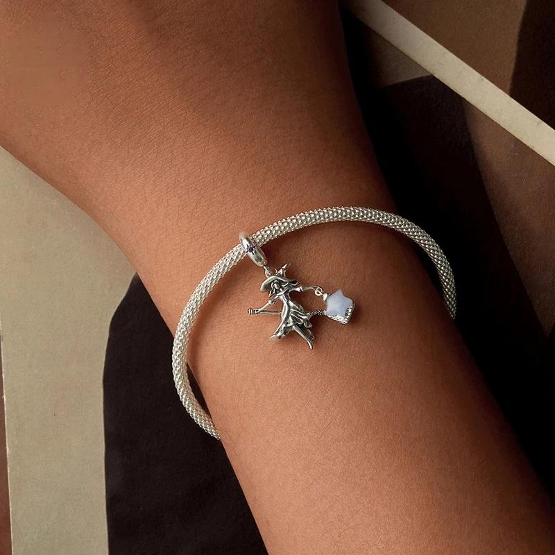“Lunar Witch” S925 Sterling Silver Moonstone Halloween Pendant Bead