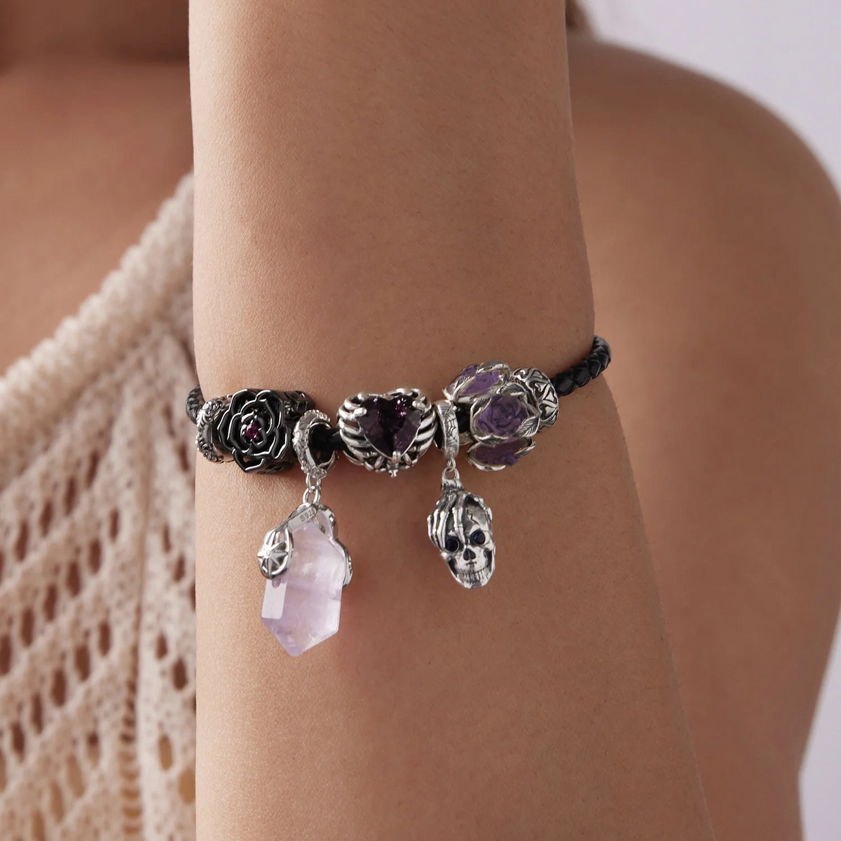 “Gothic Harvest” S925 Sterling Silver Halloween Bead Bracelet Set