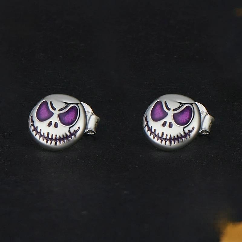 “Ghost Glow” S925 Sterling Silver Halloween Ghost Face Stud Earrings