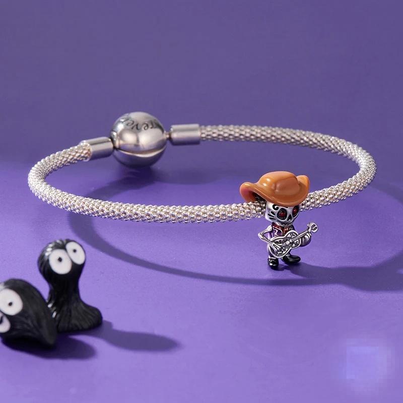 “Skull Guitarist” S925 Sterling Silver Skeleton Guitarist Pendant Bead