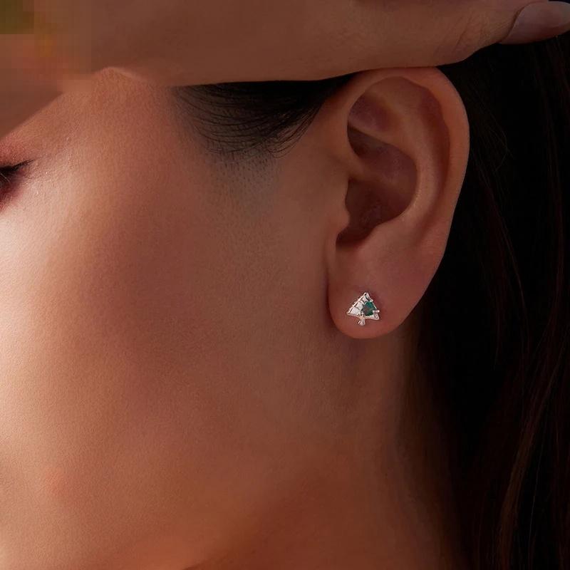 “Christmas Tree Glow” S925 Sterling Silver Christmas Tree Stud Earrings
