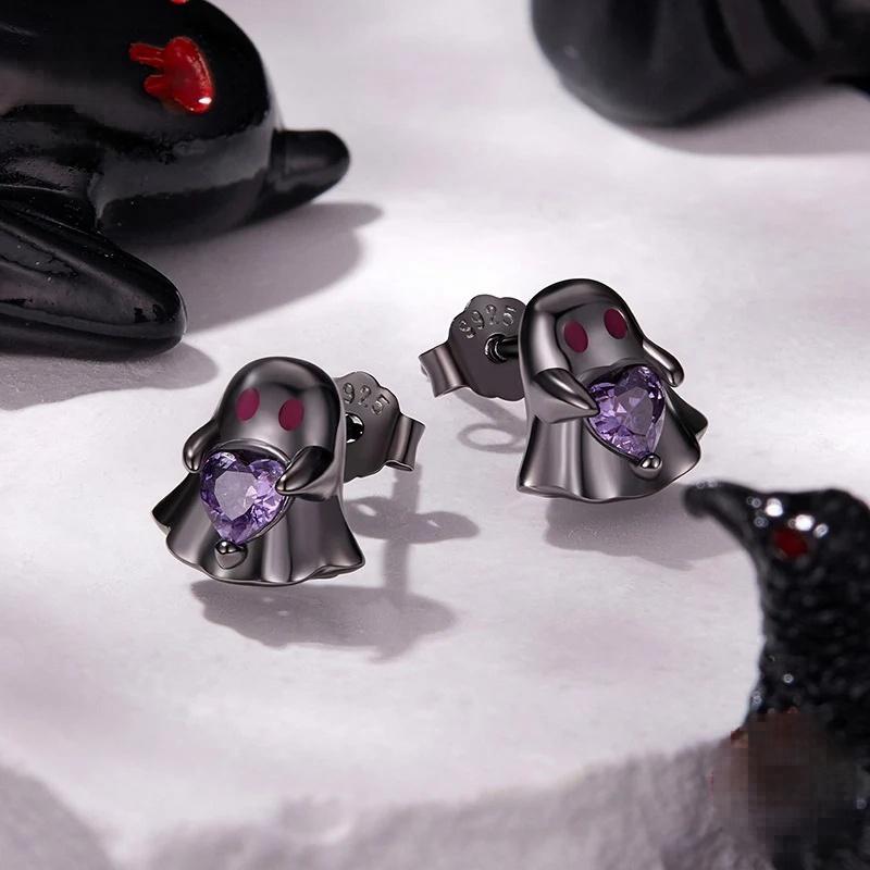 “Ghost Whimsy” S925 Sterling Silver Halloween Ghost Stud Earrings