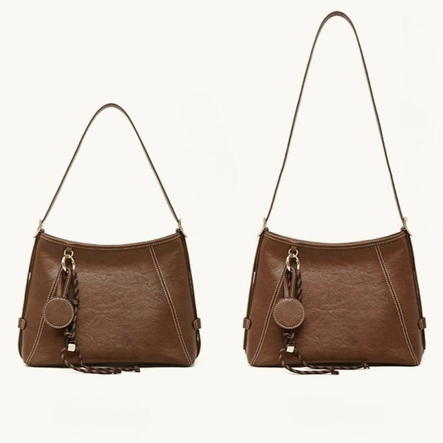 Women's Full-Grain Cowhide Contrast Stitch Hobo Bag
