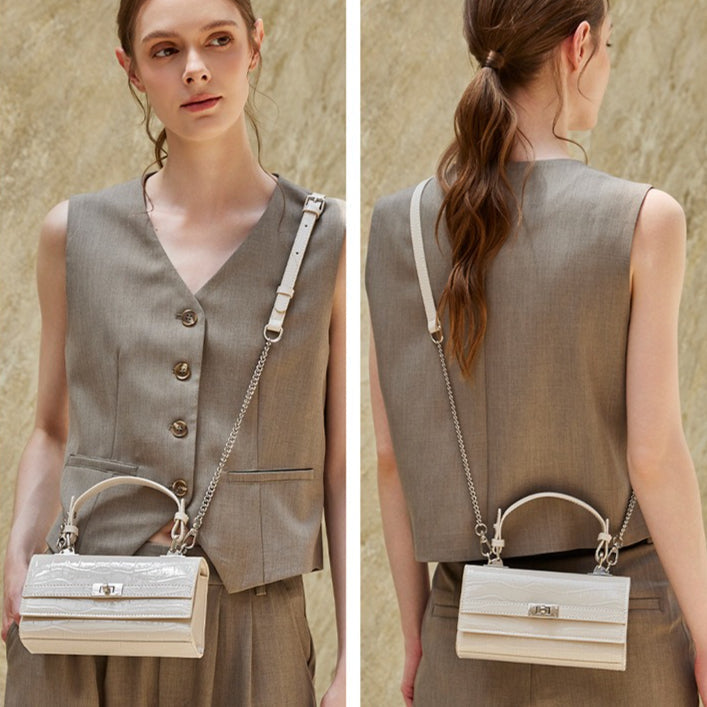 Women's Glossy Croc Cowhide Twist-Lock Envelope Bag