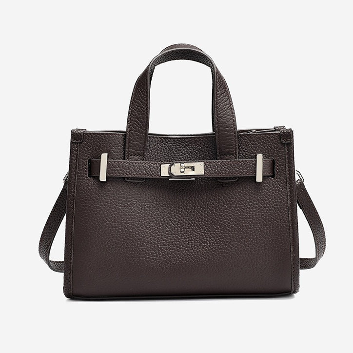 Women's Pebbled Cowhide Kelly Bag with Metal Turn-Lock
