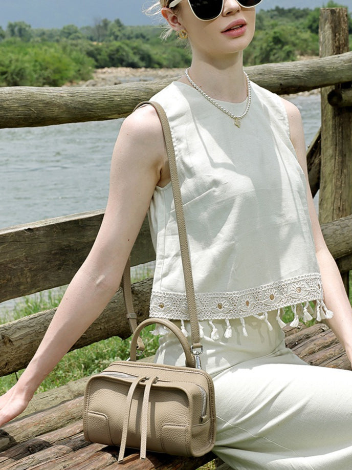 Women's Pebbled Cowhide Boston Bag with Detachable Straps