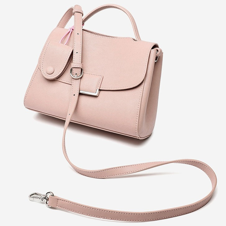 Women's Genuine Leather Square Flap Bag with Magnetic Closure