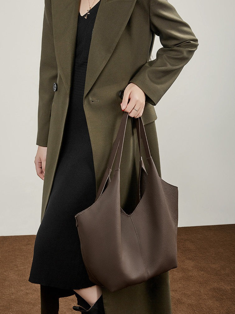 Women's Pebbled Cowhide V-Cut Hobo Shoulder Bag