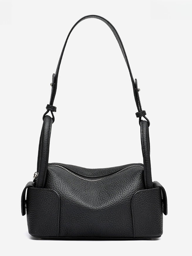 Women's Pebbled Cowhide Mini Boston Bag with Adjustable Strap