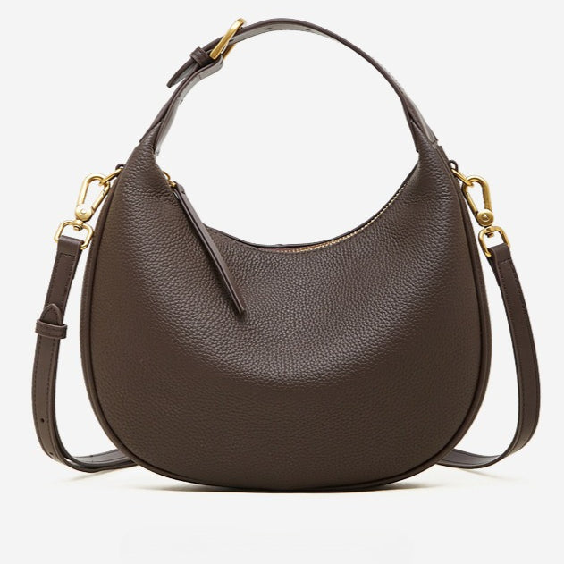Women's Pebbled Cowhide Crescent Hobo Bag with Convertible Strap