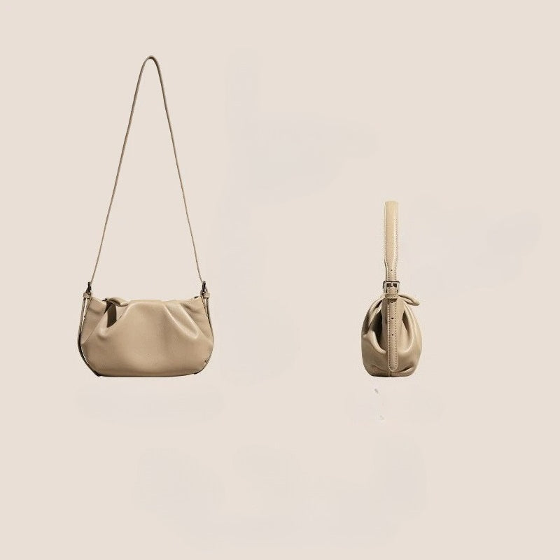 Women's Soft Cowhide Ruched Hobo Bag with Adjustable Strap