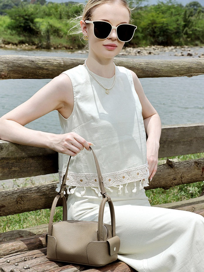 Women's Pebbled Cowhide Mini Boston Bag with Adjustable Strap