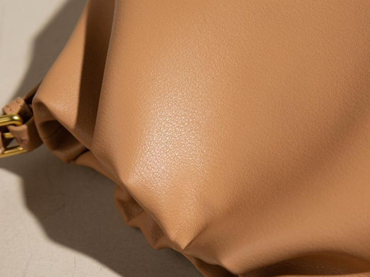 Women's Genuine Leather Ruched Cloud Clutch Bag with Detachable Strap