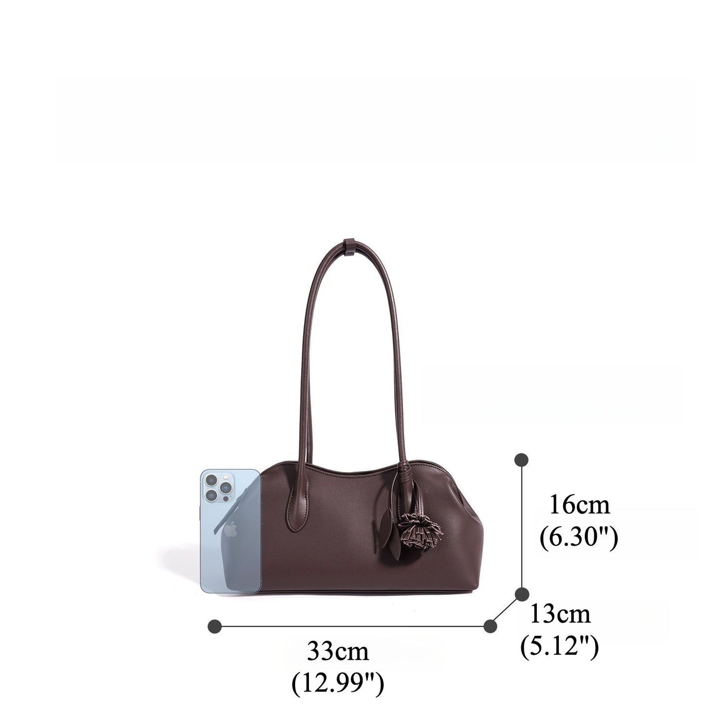 Women's Genuine Leather Curved Shoulder Clutch with Tassel Charm