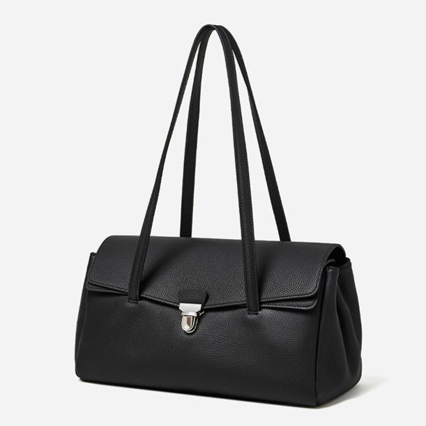 Women's Pebbled Cowhide Flap Tote with Twist-Lock Closure