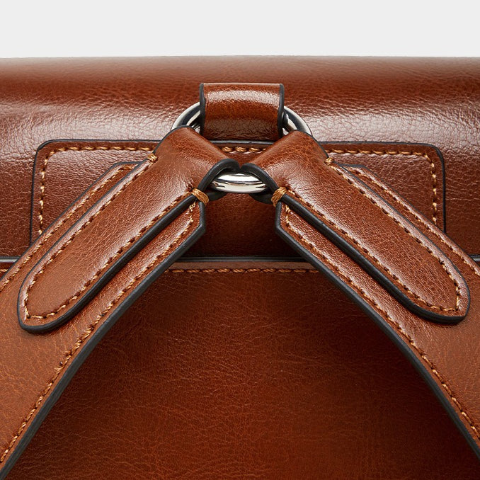 Women's Oil-Waxed Cowhide Convertible Flap Backpack