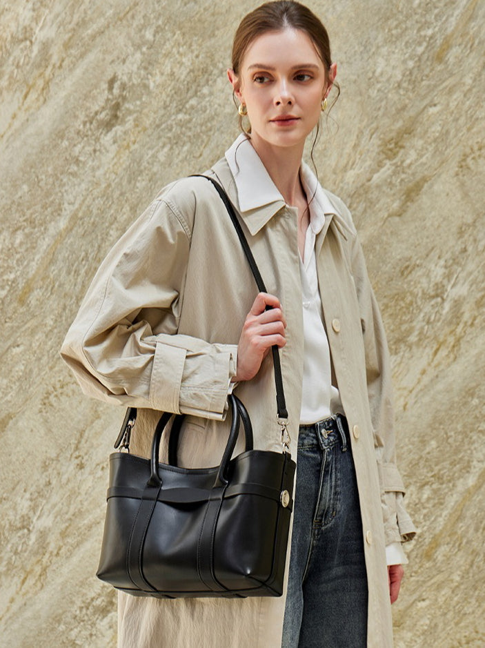 Women's Top-Grain Cowhide Convertible Tote with Inner Pouch