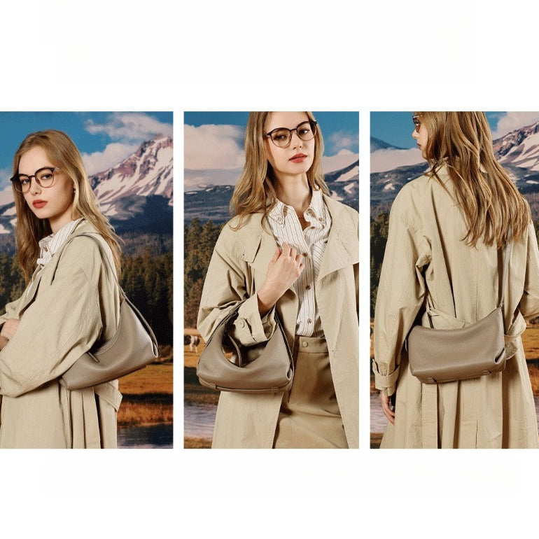 Women's Pebbled Cowhide Slouchy Hobo Bag with Hidden Strap