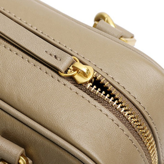 Women's Genuine Leather Boston Bag with Wavy Charm