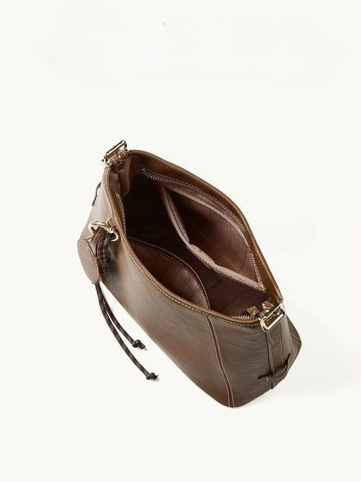 Women's Full-Grain Cowhide Contrast Stitch Hobo Bag