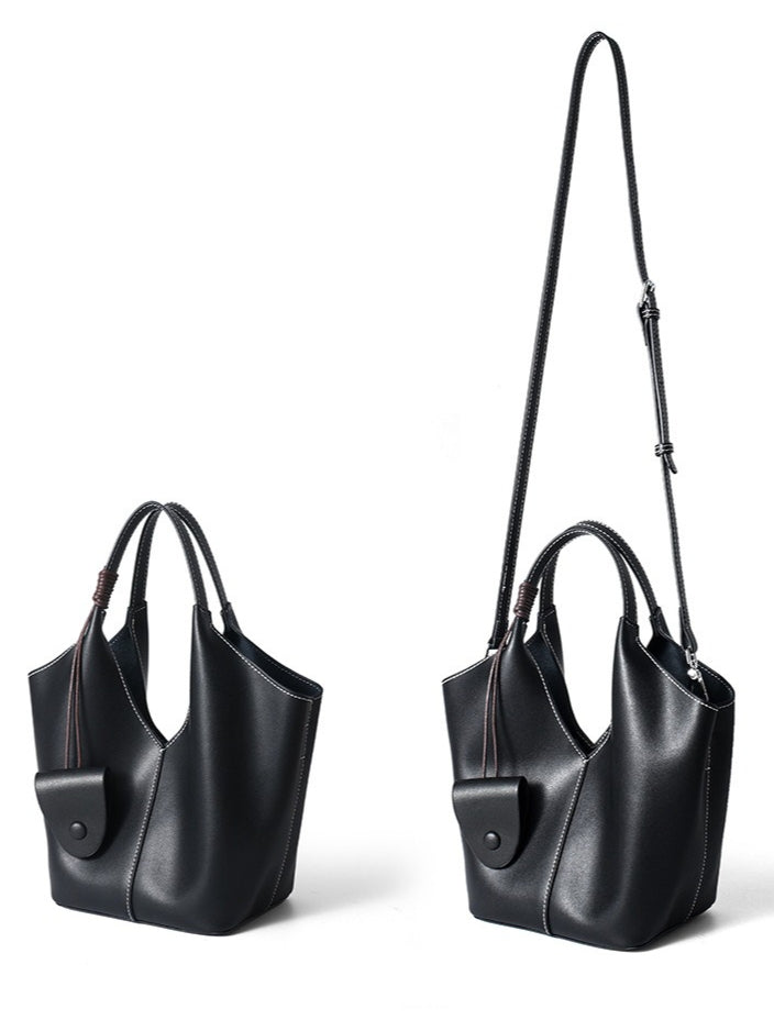 Women's Full-Grain Cowhide Woven Hobo Tote with Detachable Strap