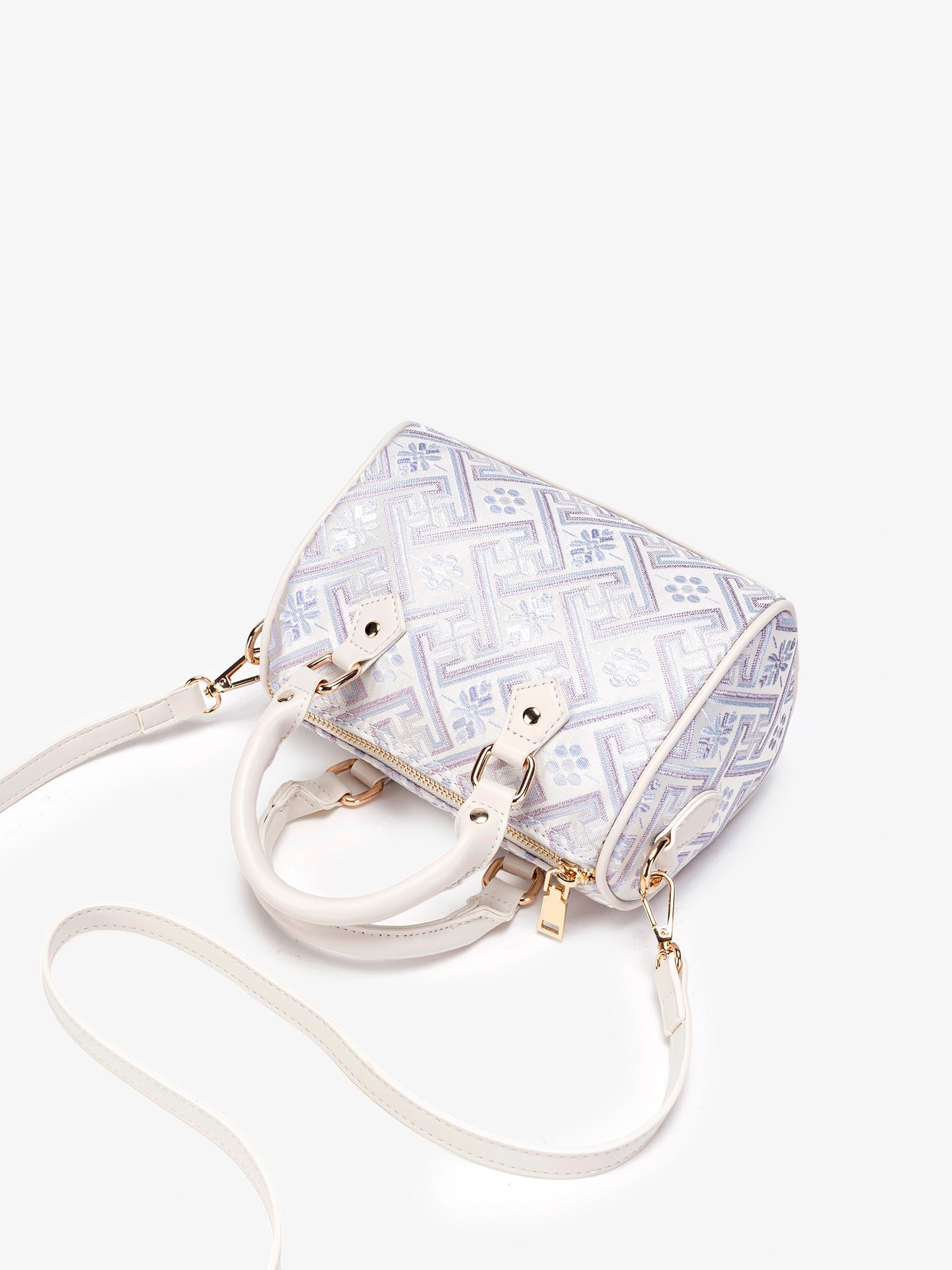 Women's Oriental Brocade Mini Boston Bag with Convertible Strap
