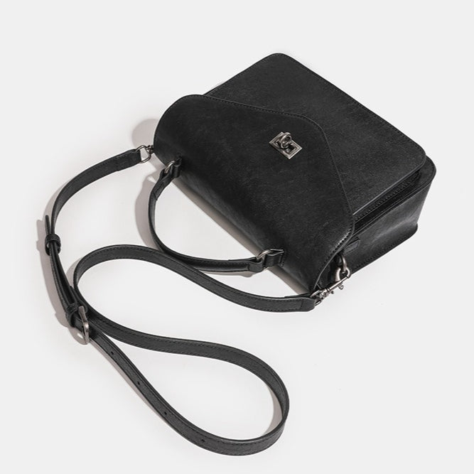 Women's Genuine Leather V-Flap Messenger Bag with Twist Lock