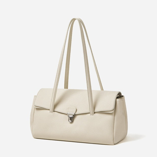 Women's Pebbled Cowhide Flap Tote with Twist-Lock Closure
