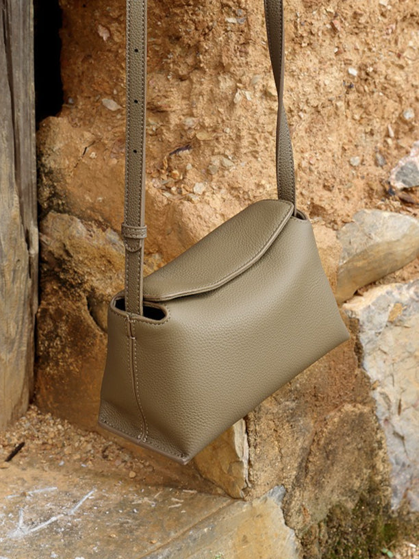 Women's Pebbled Cowhide Flap Crossbody Bag with Hidden Clasp