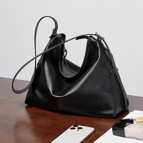 Women's Genuine Leather Retro Shoulder Tote Bag with Lock Detail