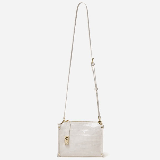 Women's Glossy Croc-Embossed Cowhide Structured Satchel