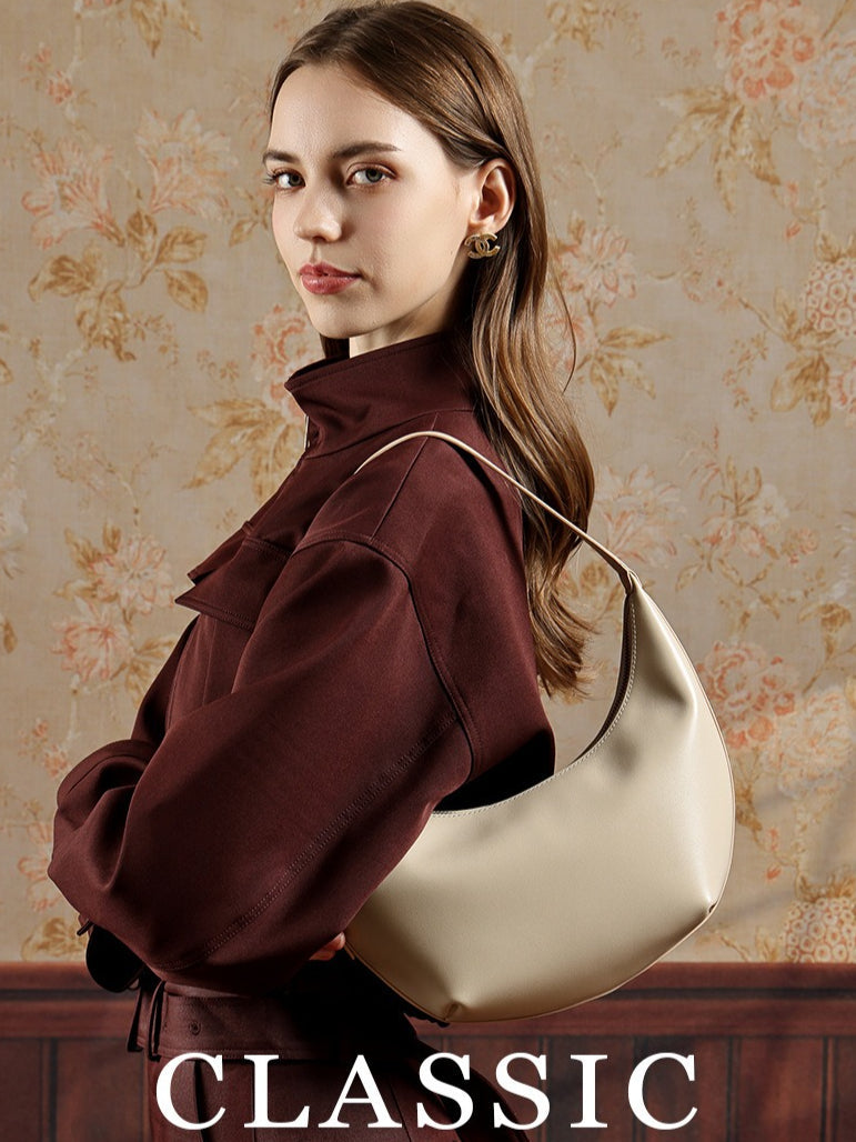 Women's Oil-Waxed Cowhide Semi-Circle Top Handle Bag