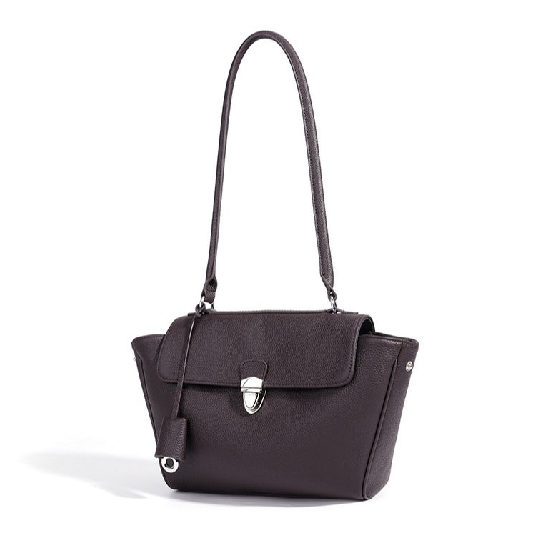 Women's Pebbled Cowhide Winged Flap Tote with Detachable Strap