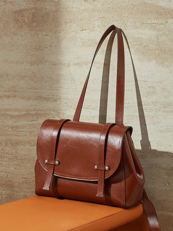 Women's Oil-Waxed Cowhide Convertible Flap Backpack