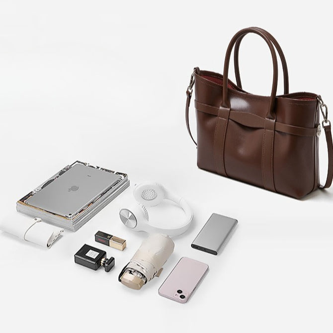 Women's Top-Grain Cowhide Convertible Tote with Inner Pouch
