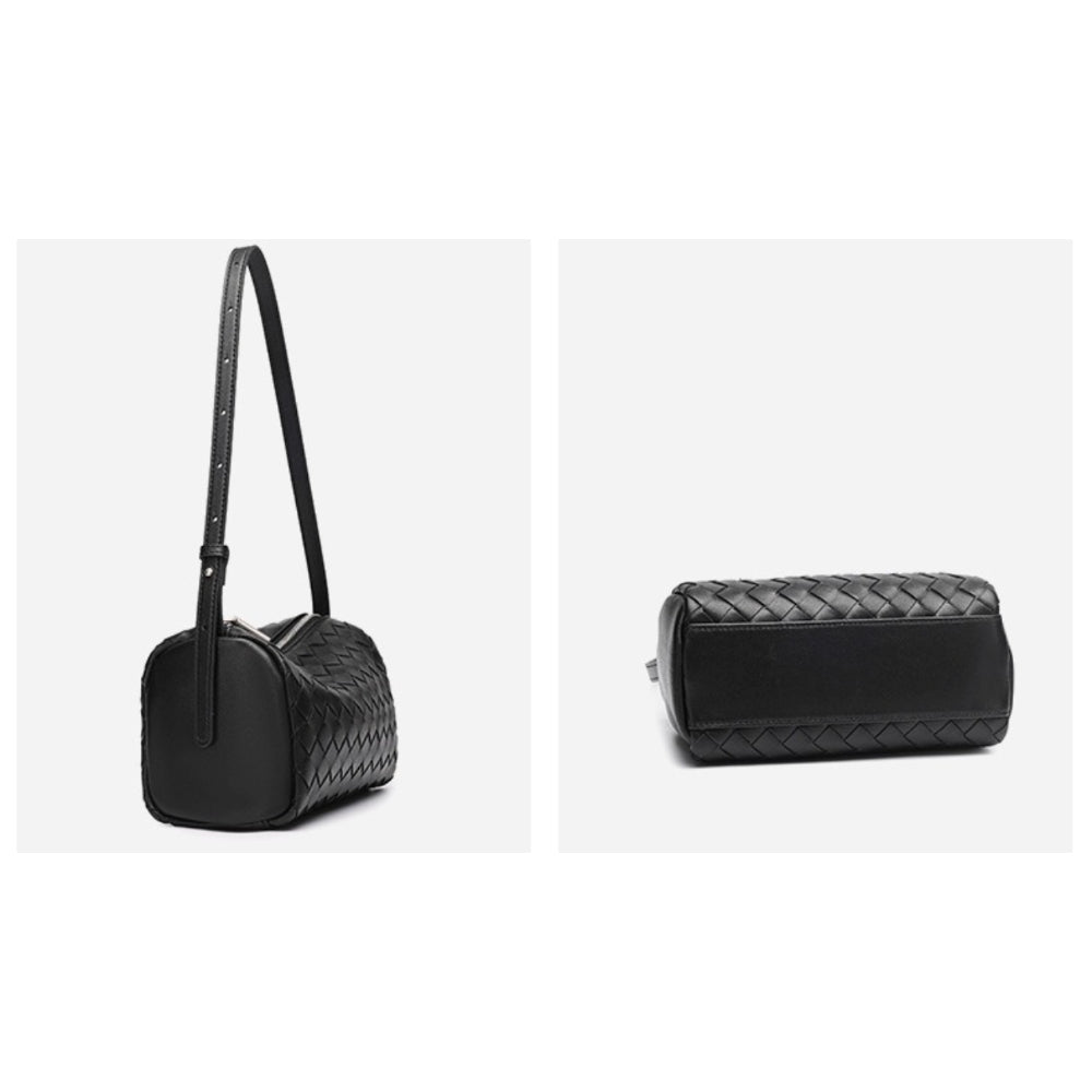 Women's Woven Sheepskin Baguette Bag with Adjustable Strap