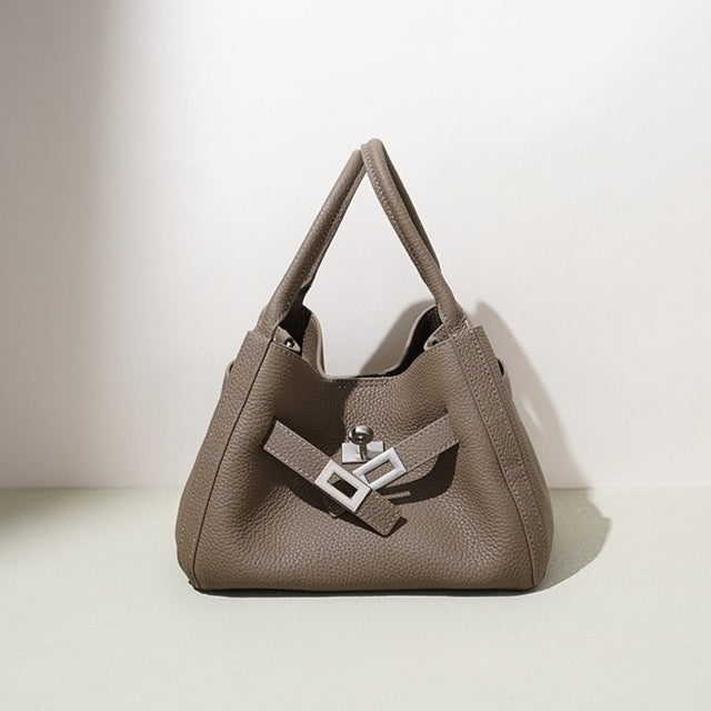 Women's Pebbled Cowhide Mini Bucket Bag with Detachable Pouch