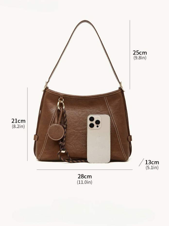 Women's Full-Grain Cowhide Contrast Stitch Hobo Bag