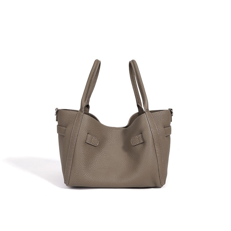 Women's Pebbled Cowhide Mini Bucket Bag with Detachable Pouch