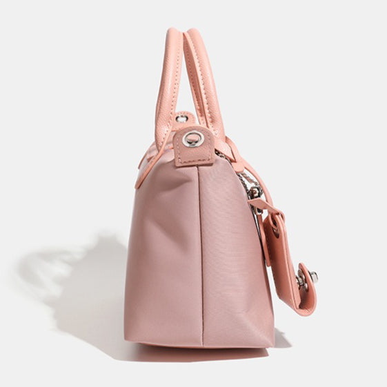 Women's Lightweight Nylon Dumpling Bag with Leather Trim
