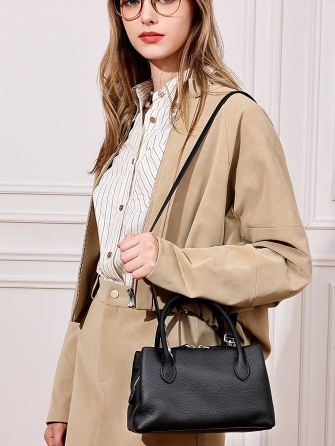 Women's Pebbled Cowhide Mini Tote Bag with Detachable Strap