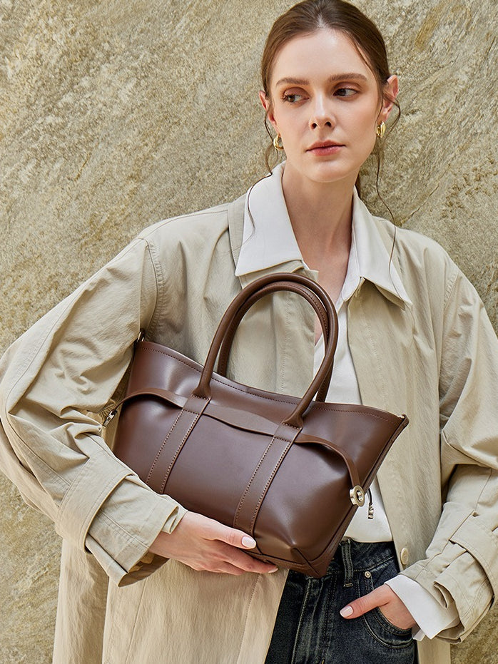 Women's Top-Grain Cowhide Convertible Tote with Inner Pouch