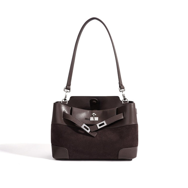 Women's Suede Leather Slouchy Clutch Bag with Detachable Pouch
