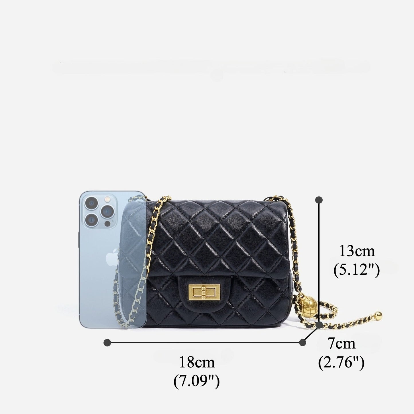 Women's Quilted Sheepskin Flap Bag with Golden Ball Chain
