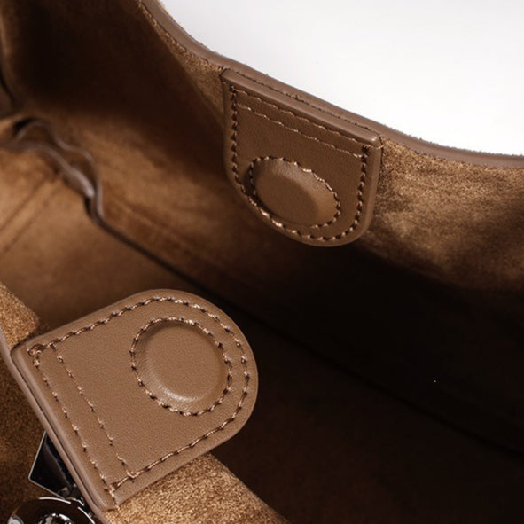 Women's Suede Cowhide Bucket Bag with Detachable Strap