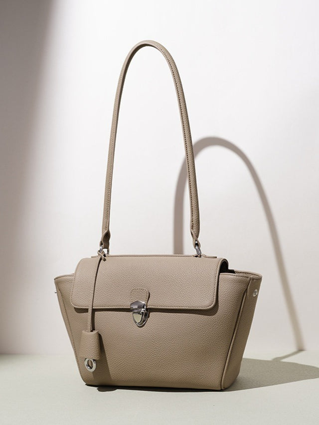 Women's Pebbled Cowhide Winged Flap Tote with Detachable Strap