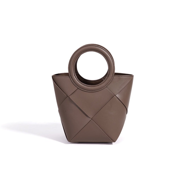 Women's Woven Cowhide Mini Bucket Bag with Adjustable Strap