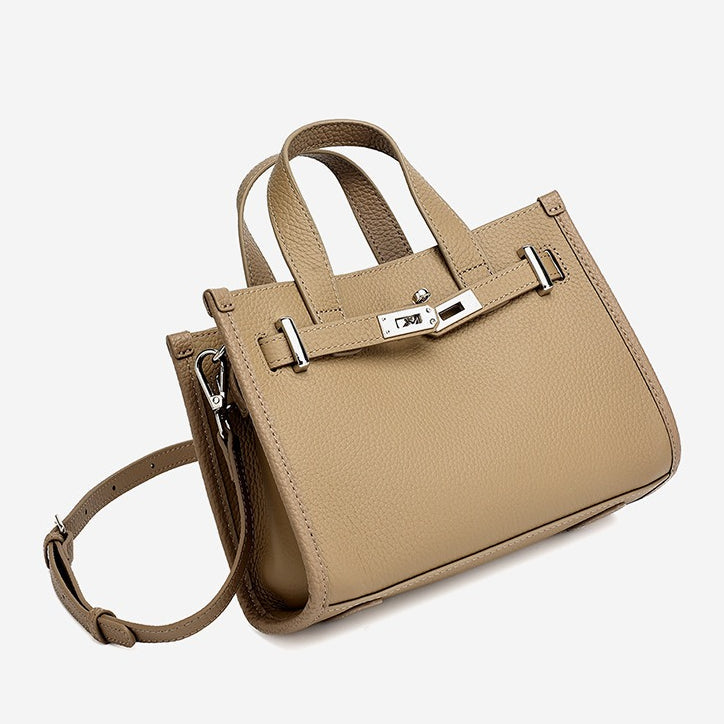 Women's Pebbled Cowhide Kelly Bag with Metal Turn-Lock