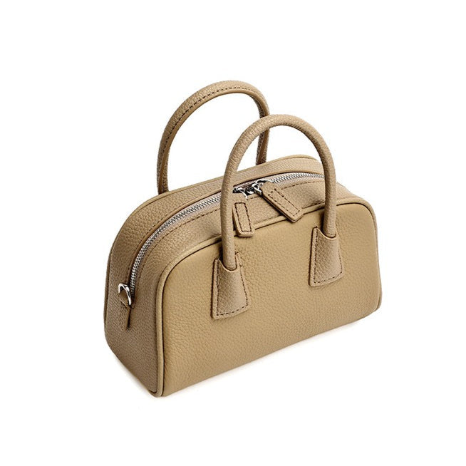 Women's Pebbled Cowhide Mini Boston Bag with Adjustable Strap