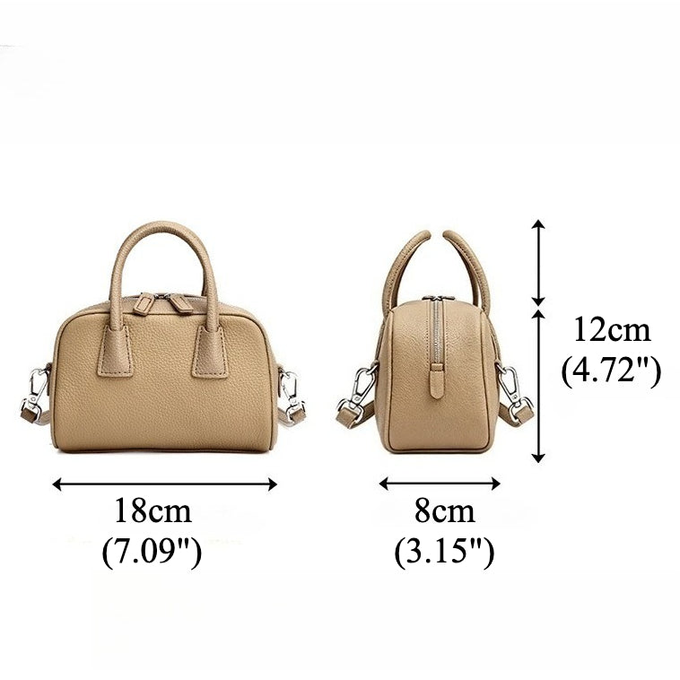 Women's Pebbled Cowhide Mini Boston Bag with Adjustable Strap